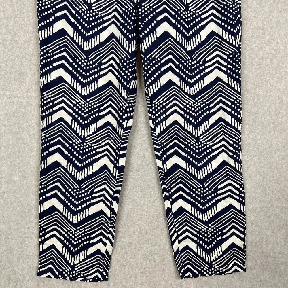 J. Crew Navy Blue White Cotton Linen Blend Sleeveless Jumpsuit Size 4